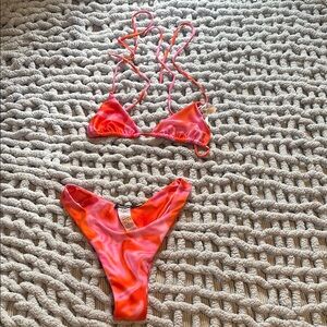 Boohoo Pink and Orange Swirl Bikini Bottom